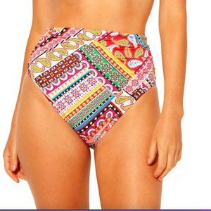 Bleu Rod Beattie High Waist Shirred Patchwork Paisley Bikini Bottoms